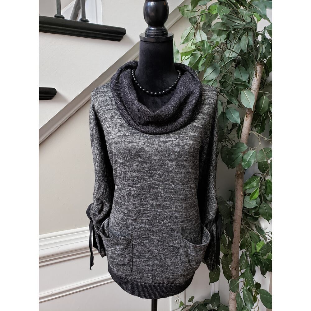PerSeption Concept Sweater Womens L Gray Heather Cowl Neck Long Sleeve Pockets